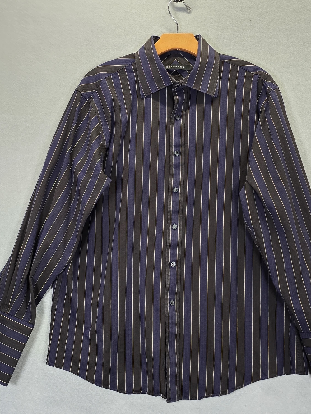 Sean John Shirt Men Blue Striped Long Sleeve Button Up 32/33. 16 1/2